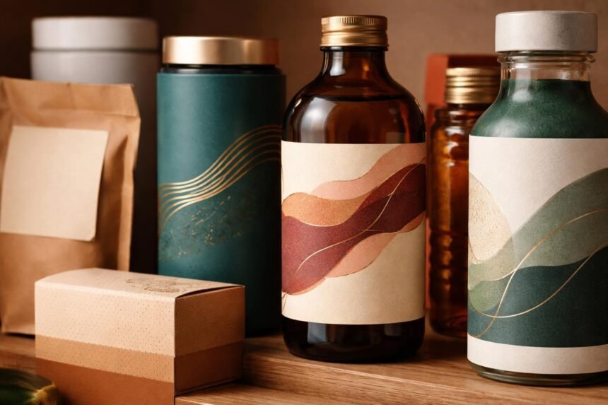 Egyedi címke dizájn a termékcsomagoláson és a márkaépítésben kiemeli a történetet.