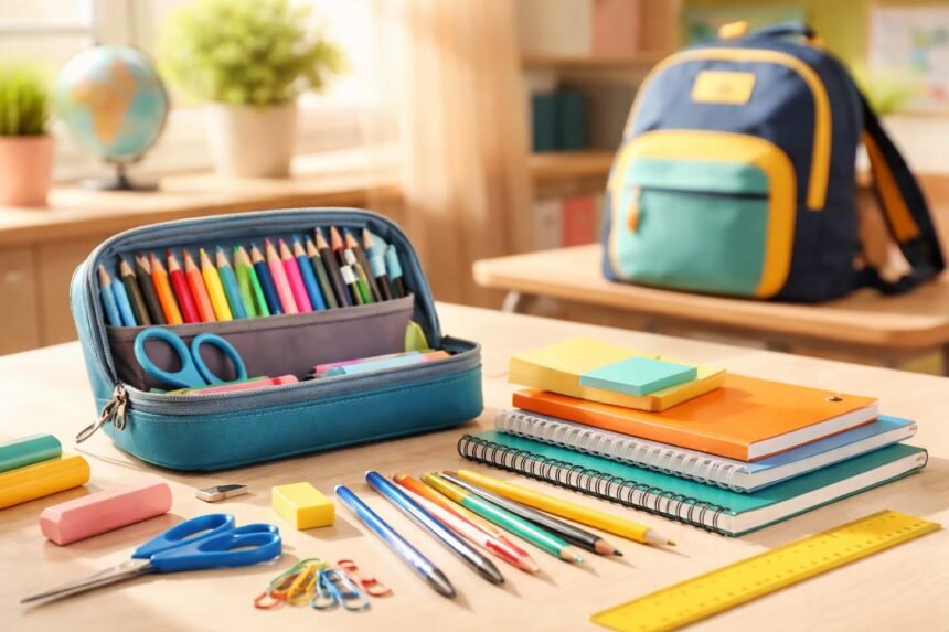 Gyerekek és szülők iskolakezdéshez megfelelő írószereket választanak, áttekintve a kínálatot